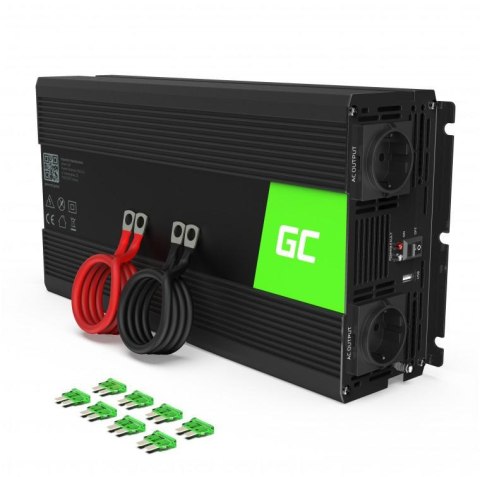 PRZETWORNICA NAPIĘCIA INWERTER Green Cell 12V / 230V 1500W/3000W CZYSTA SINUSOIDA INV22 PRZETWORNICA NAPIĘCIA INWERTER Green Cell 12V / 230V 1500W/3000W CZYSTA SINUSOIDA INV22