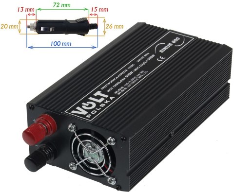 PRZETWORNICA VOLT POLSKA SINUS 600 12V / 230V 300/600W PRZETWORNICA VOLT POLSKA SINUS 600 12V / 230V 300/600W