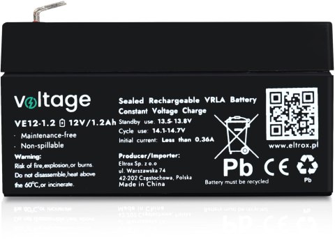 Akumulator AGM Voltage 12V 1,2Ah VE12-1.2 Akumulator AGM Voltage 12V 1,2Ah VE12-1.2