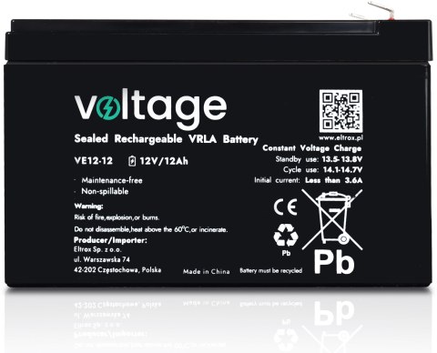 Akumulator AGM Voltage 12V 12Ah VE12-12 Akumulator AGM Voltage 12V 12Ah VE12-12