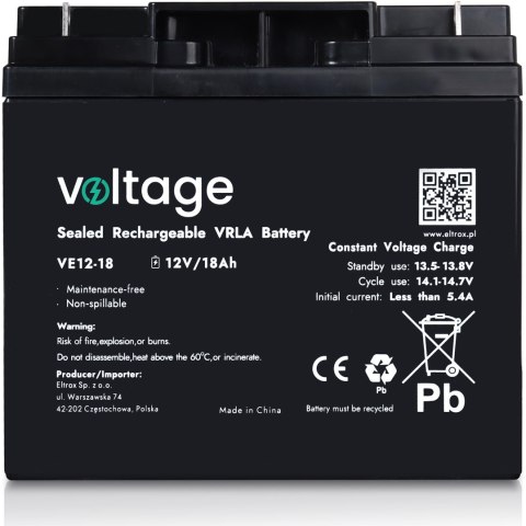 Akumulator AGM Voltage 12V 18Ah VE12-18 Akumulator AGM Voltage 12V 18Ah VE12-18