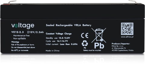 Akumulator AGM Voltage 12V 2,3Ah VE12-2.3 Akumulator AGM Voltage 12V 2,3Ah VE12-2.3