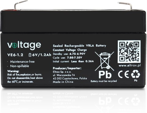Akumulator AGM Voltage 6V 1,2Ah VE6-1.2 Akumulator AGM Voltage 6V 1,2Ah VE6-1.2