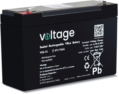 Akumulator AGM Voltage 6V 12Ah VE6-12 Akumulator AGM Voltage 6V 12Ah VE6-12