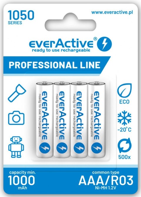 Akumulatorki AAA / R03 Ni-MH everActive 1050mAh (box 4 szt.) Akumulatorki AAA / R03 Ni-MH everActive 1050mAh (box 4 szt.)