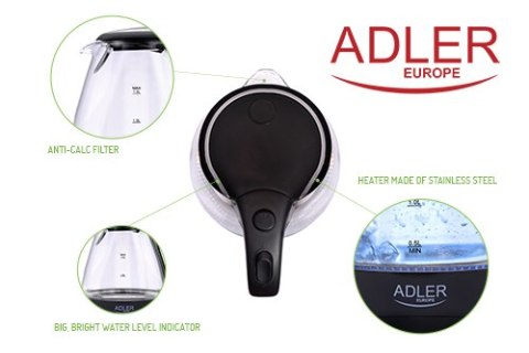 SZKLANY CZAJNIK BEZPRZEWODOWY ADLER 1,5 L