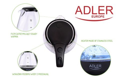 SZKLANY CZAJNIK BEZPRZEWODOWY ADLER 1,5 L