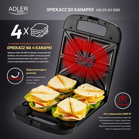 DUŻY OPIEKACZ DO KANAPEK 8 szt XXL, TOSTER - ADLER, Sandwich Elektryczny