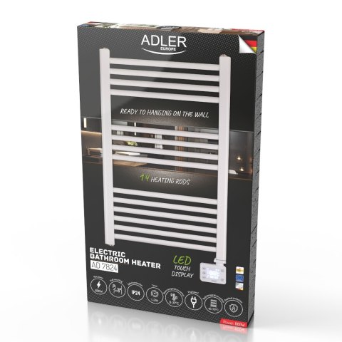 Elektryczny grzejnik łazienkowy 600W, Adler - wyświetlacz LED