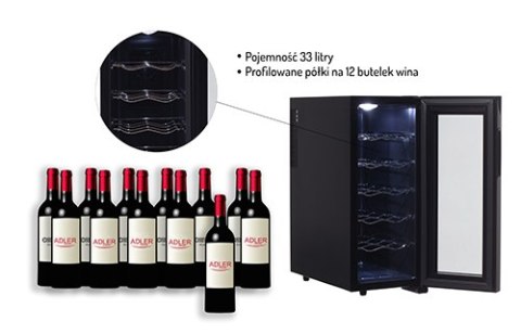 Lodówka na wino 12 butelek/33 litry