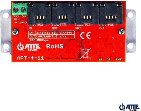 ATTE APT-4-11 Switch PoE 4 portowy 10/100Mbps, extender ATTE APT-4-11 Switch PoE 4 portowy 10/100Mbps, extender