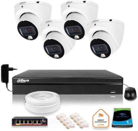 Zestaw monitoringu IP Dahua 4 kamery kopułkowe 6Mpx Dysk 1TB Zestaw monitoringu IP Dahua 4 kamery kopułkowe 6Mpx Dysk 1TB
