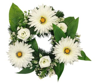OKRĄGŁY STROIK NA GRÓB 38cm , WSZYSTKICH ŚWIĘTYCH - GERBERA RÓŻA