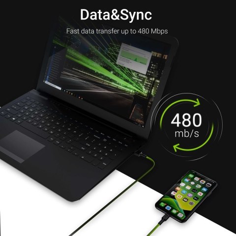 Green Cell Ray - Kabel Przewód USB - Lightning 120cm z białym podświetleniem LED, szybkie ładowanie Apple 2.4A Green Cell Ray - Kabel Przewód USB - Lightning 120cm z białym podświetleniem LED, szybkie ładowanie Apple 2.4A