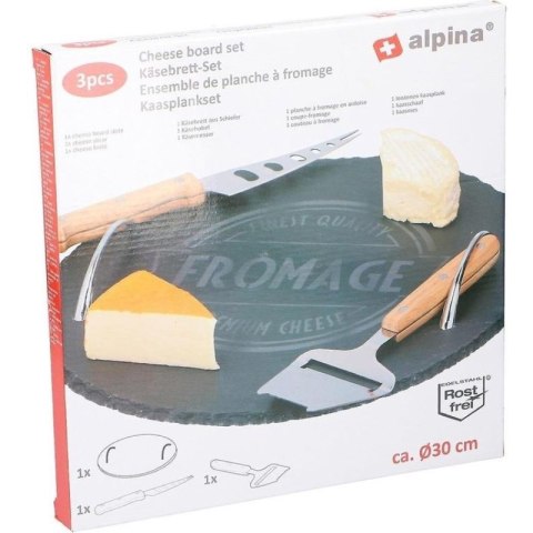 Alpina - Zestaw do serwowania serów (taca, nóż i krajalnica) średnica 30 cm Alpina - Zestaw do serwowania serów (taca, nóż i krajalnica) średnica 30 cm