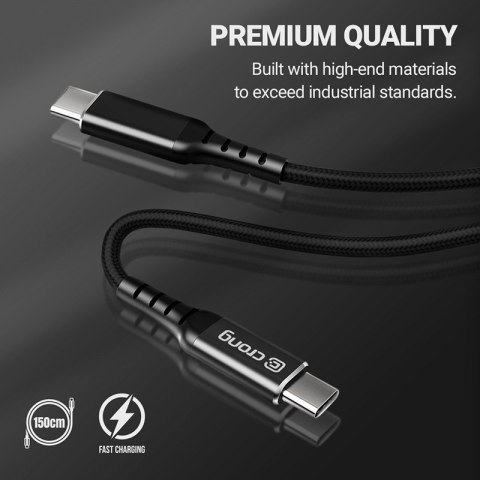 Crong Armor Link - Kabel 60W 3A USB-C do USB-C Power Delivery Fast Charging 150cm (czarny) Crong Armor Link - Kabel 60W 3A USB-C do USB-C Power Delivery Fast Charging 150cm (czarny)