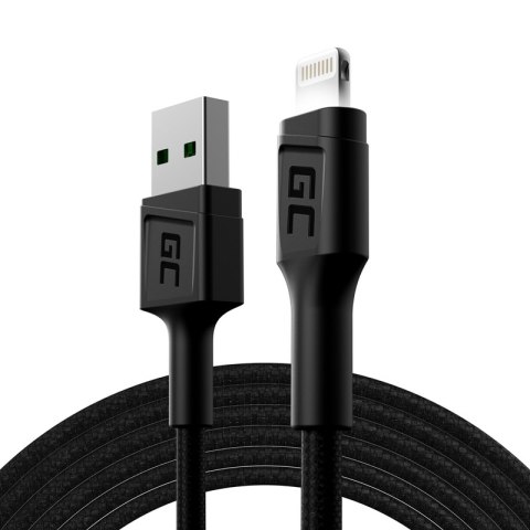Green Cell Ray - Kabel Przewód USB - Lightning 200cm z białym podświetleniem LED, szybkie ładowanie Apple 2.4A Green Cell Ray - Kabel Przewód USB - Lightning 200cm z białym podświetleniem LED, szybkie ładowanie Apple 2.4A