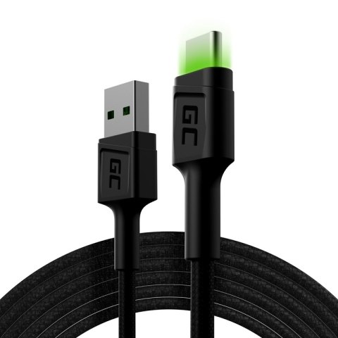 Green Cell Ray - Kabel Przewód USB - USB-C 200cm z zielonym podświetleniem LED, szybkie ładowanie Ultra Charge, QC 3.0 Green Cell Ray - Kabel Przewód USB - USB-C 200cm z zielonym podświetleniem LED, szybkie ładowanie Ultra Charge, QC 3.0