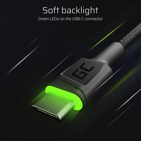 Green Cell Ray - Kabel Przewód USB - USB-C 200cm z zielonym podświetleniem LED, szybkie ładowanie Ultra Charge, QC 3.0 Green Cell Ray - Kabel Przewód USB - USB-C 200cm z zielonym podświetleniem LED, szybkie ładowanie Ultra Charge, QC 3.0