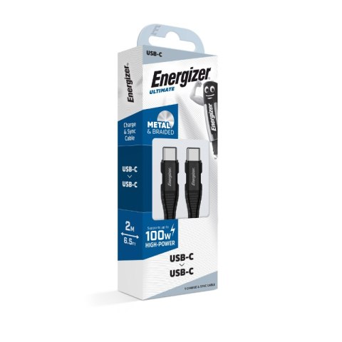 Energizer Ultimate - Kabel połączeniowy USB-C do USB-C 100W 2m (Czarny) Energizer Ultimate - Kabel połączeniowy USB-C do USB-C 100W 2m (Czarny)