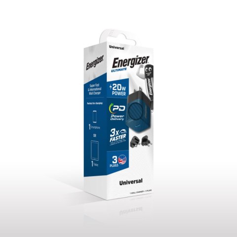 Energizer Ultimate - Ładowarka sieciowa Multiplug EU / UK / US GaN USB-C 20W PD (Niebieski) Energizer Ultimate - Ładowarka sieciowa Multiplug EU / UK / US GaN USB-C 20W PD (Niebieski)