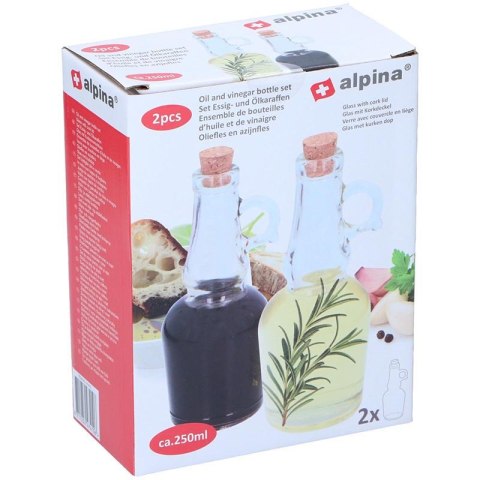Alpina - Butelka szklana z korkiem na oliwę/ocet 250 ml 2 szt. Alpina - Butelka szklana z korkiem na oliwę/ocet 250 ml 2 szt.