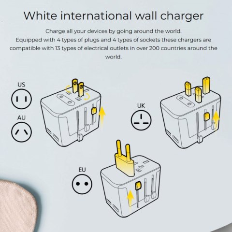 Energizer Ultimate - Ładowarka / Adapter podróżny EU / US / AU / UK + 2x USB-A & USB-C certyfikat MFi (Biały) Energizer Ultimate - Ładowarka / Adapter podróżny EU / US / AU / UK + 2x USB-A & USB-C certyfikat MFi (Biały)