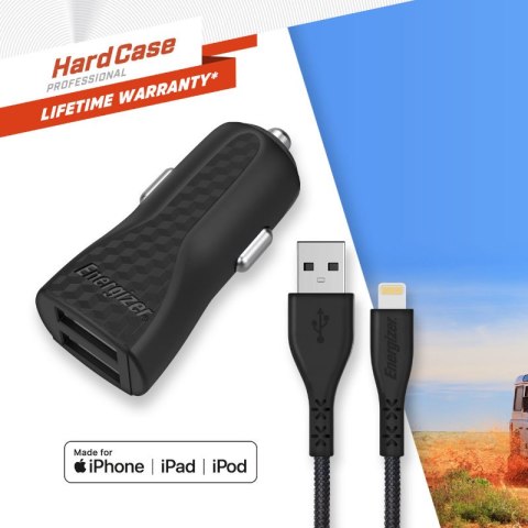 Energizer HardCase - Ładowarka samochodowa 2x USB-A 17W 3.4A + Kabel Lightning certyfikat MFi (Czarny) Energizer HardCase - Ładowarka samochodowa 2x USB-A 17W 3.4A + Kabel Lightning certyfikat MFi (Czarny)
