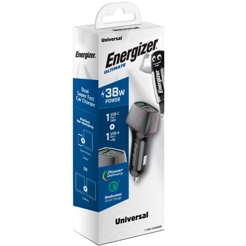 Energizer Ultimate - Ładowarka samochodowa USB-C & USB-A 38W PD + QC3.0 (Czarny) Energizer Ultimate - Ładowarka samochodowa USB-C & USB-A 38W PD + QC3.0 (Czarny)
