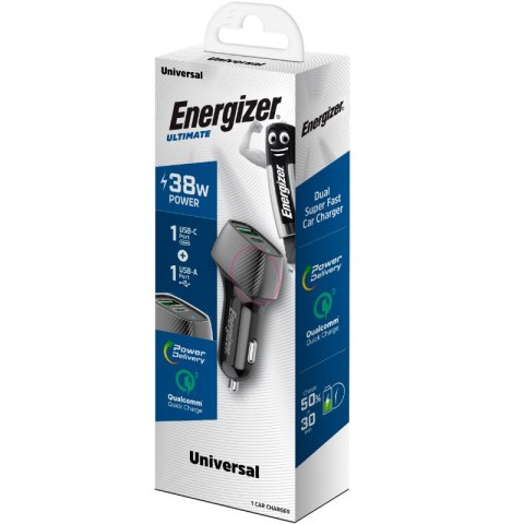 Energizer Ultimate - Ładowarka samochodowa USB-C & USB-A 38W PD + QC3.0 (Czarny) Energizer Ultimate - Ładowarka samochodowa USB-C & USB-A 38W PD + QC3.0 (Czarny)