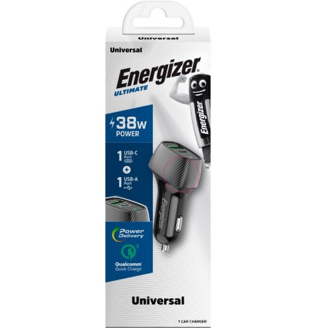 Energizer Ultimate - Ładowarka samochodowa USB-C & USB-A 38W PD + QC3.0 (Czarny) Energizer Ultimate - Ładowarka samochodowa USB-C & USB-A 38W PD + QC3.0 (Czarny)